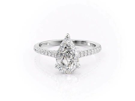 The Pave Natalie Set With A 3 Carat Pear Lab Diamond For Sale