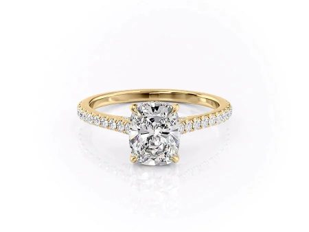 The Pave Natalie Set With A 1.5 Carat Elongated Cushion Lab Diamond For Sale